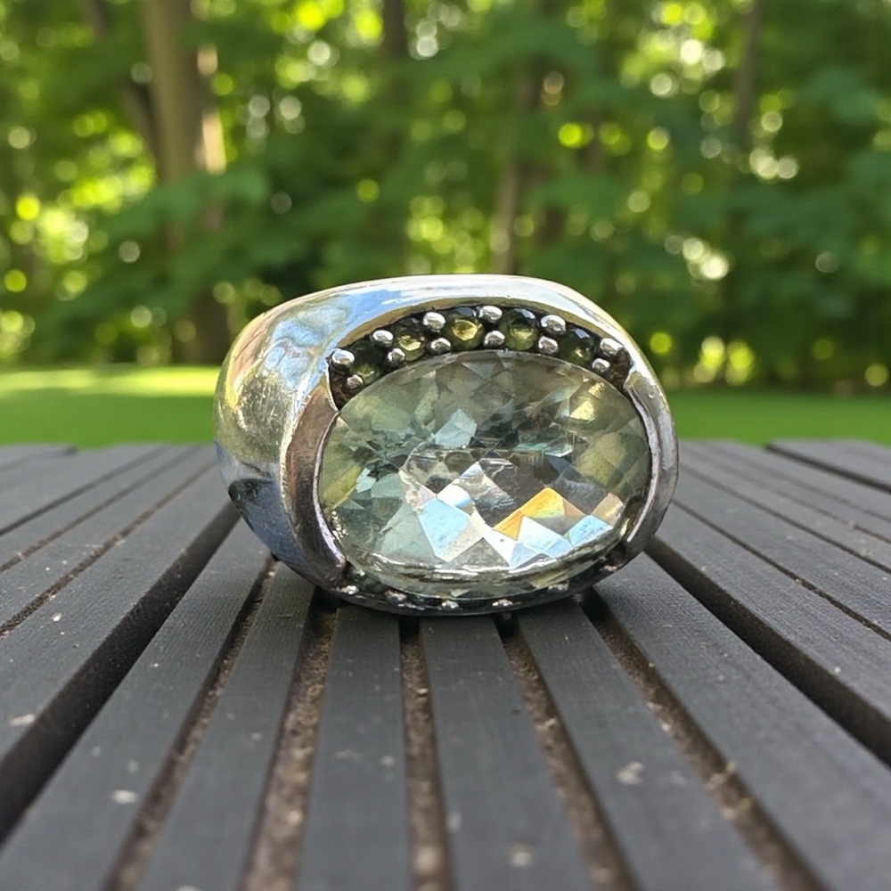 Stunning Sterling Silver Green Amethyst Ring size 6.5